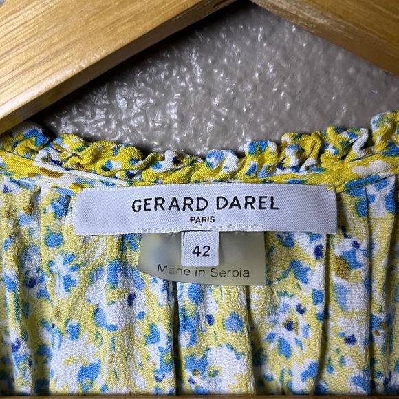 Gerard Darel Paris Floral Peasant Blouse Yellow Blue Print Size 10 - Picture 6 of 16